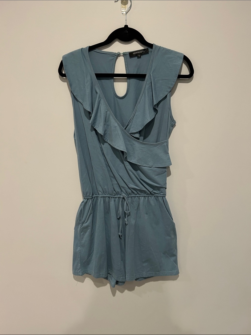 Abercrombie & Fitch Blue Ruffle Surplice Romper